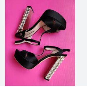 Miu Miu Satin Crystal Embellishments T-Strap Sandals Women's Size 36